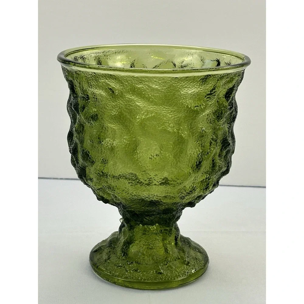 Vintage EO Brody M3000 Olive Green Textured Pedestal Glass Vase Planter 7
